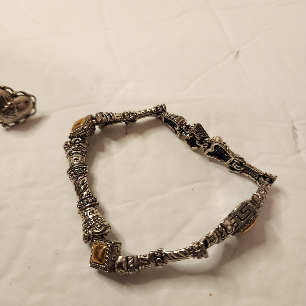Vintage Brighton 3 pcs Scroll Crystal Accent Naga Chain Bracelet Heart Earrings - Picture 4 of 4